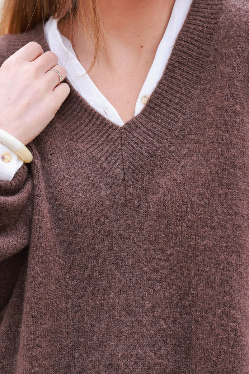 Chocolate Alpaca Knit V-Neck Sweater