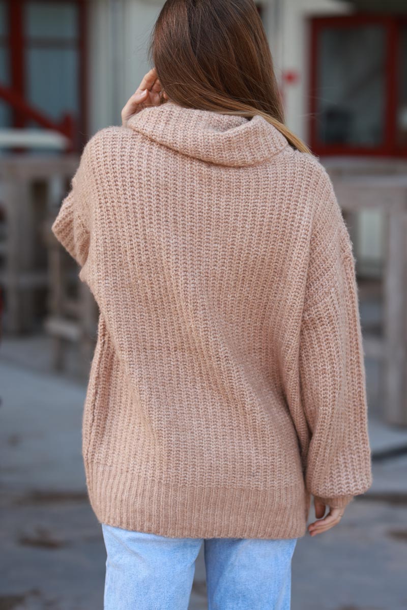 Camel Chunky Knit Turtleneck Sweater