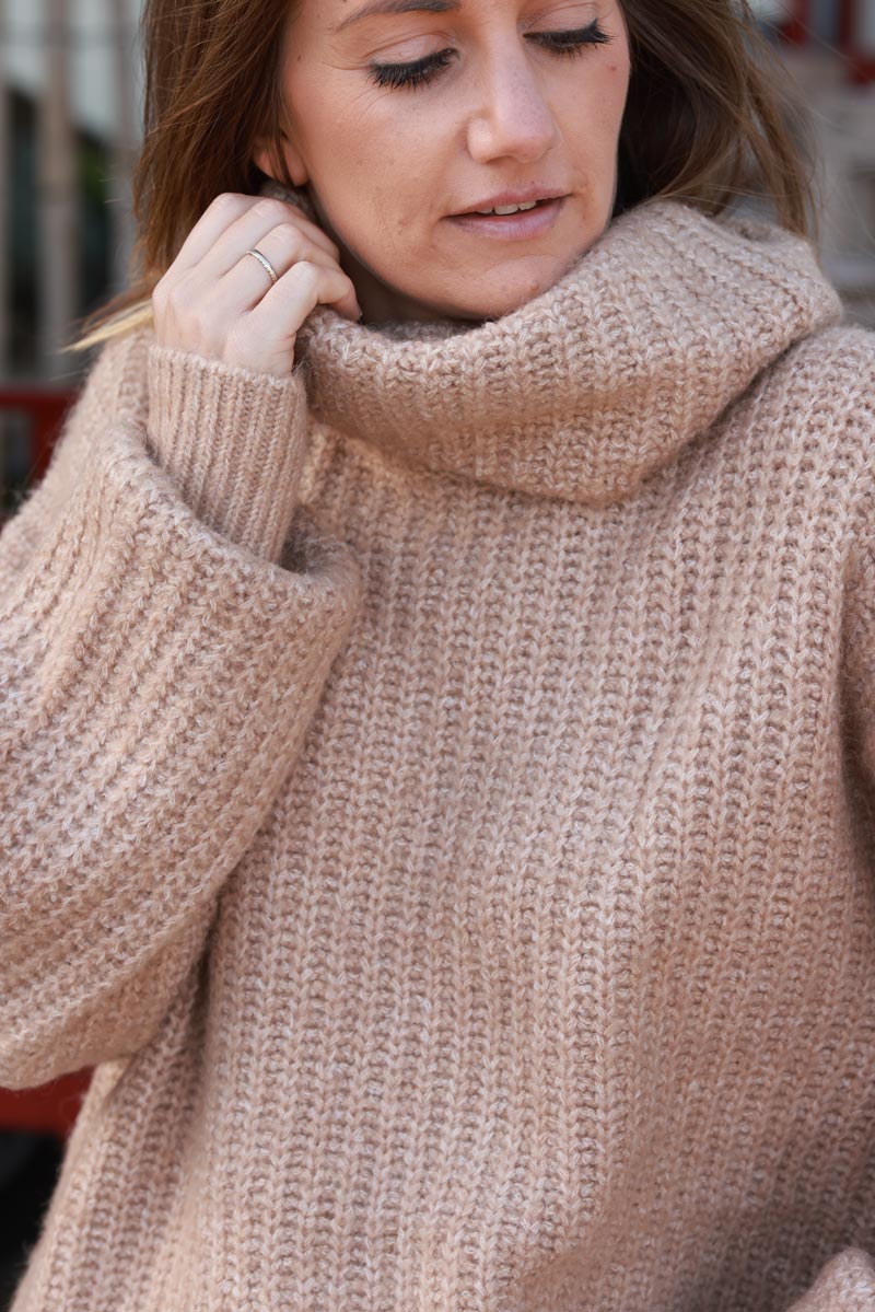 Camel Chunky Knit Turtleneck Sweater