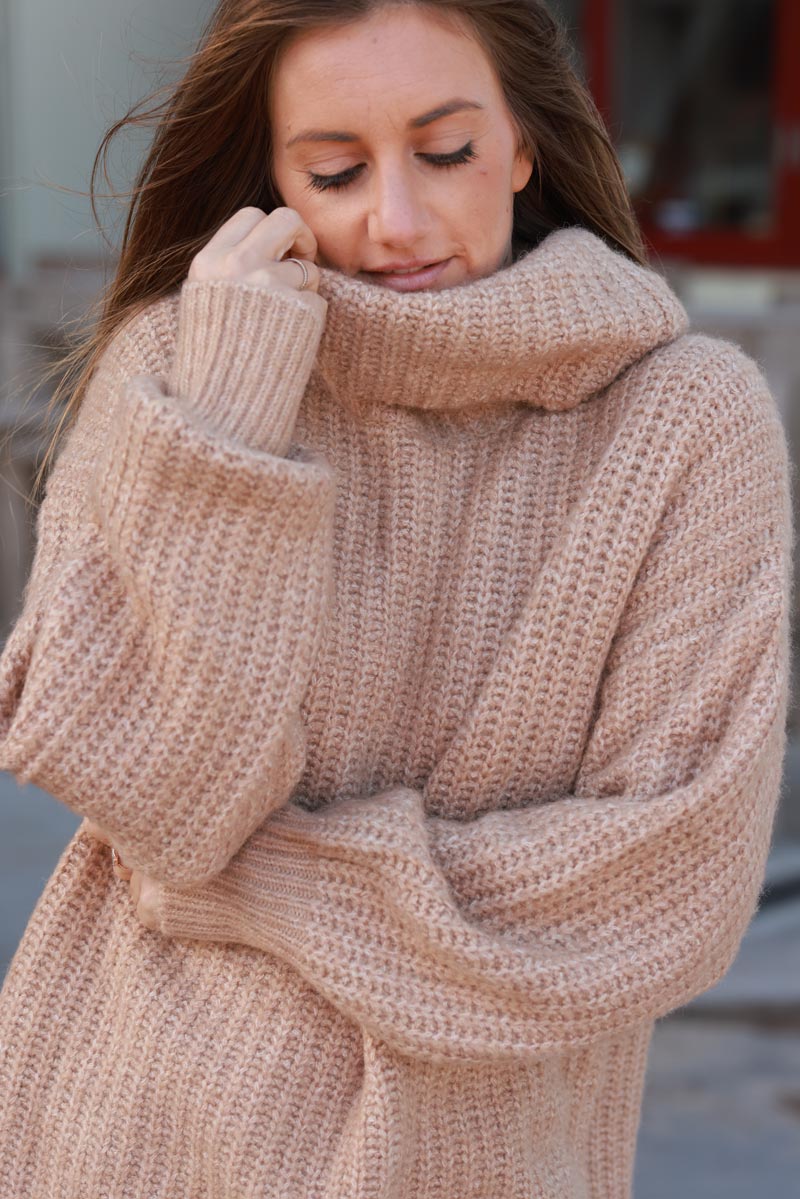 Camel Chunky Knit Turtleneck Sweater