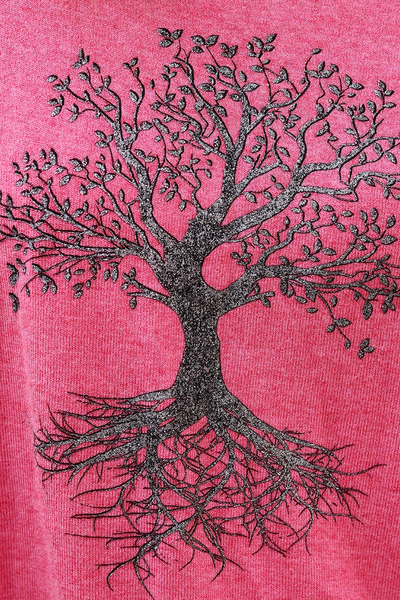 Fuchsia light weight sweater with tree of life print 