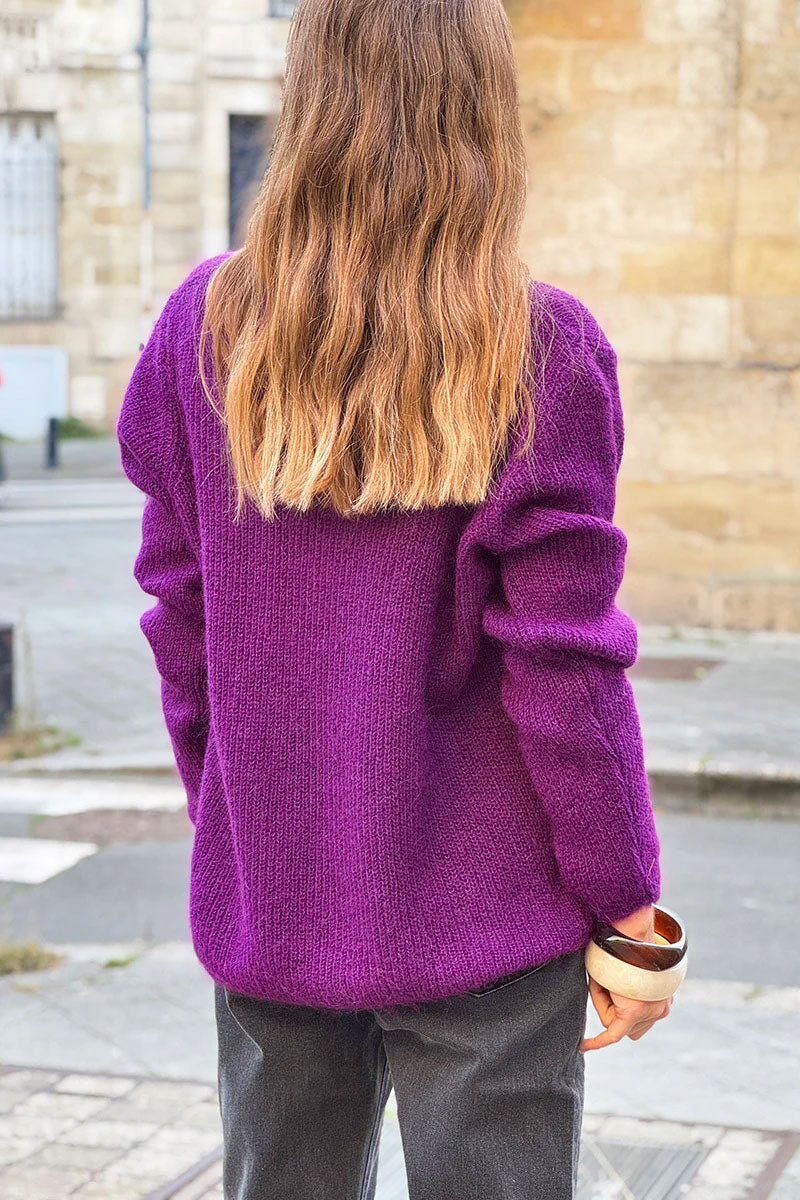 Slim Fit V-neck Grape Mohair Blend Sweater