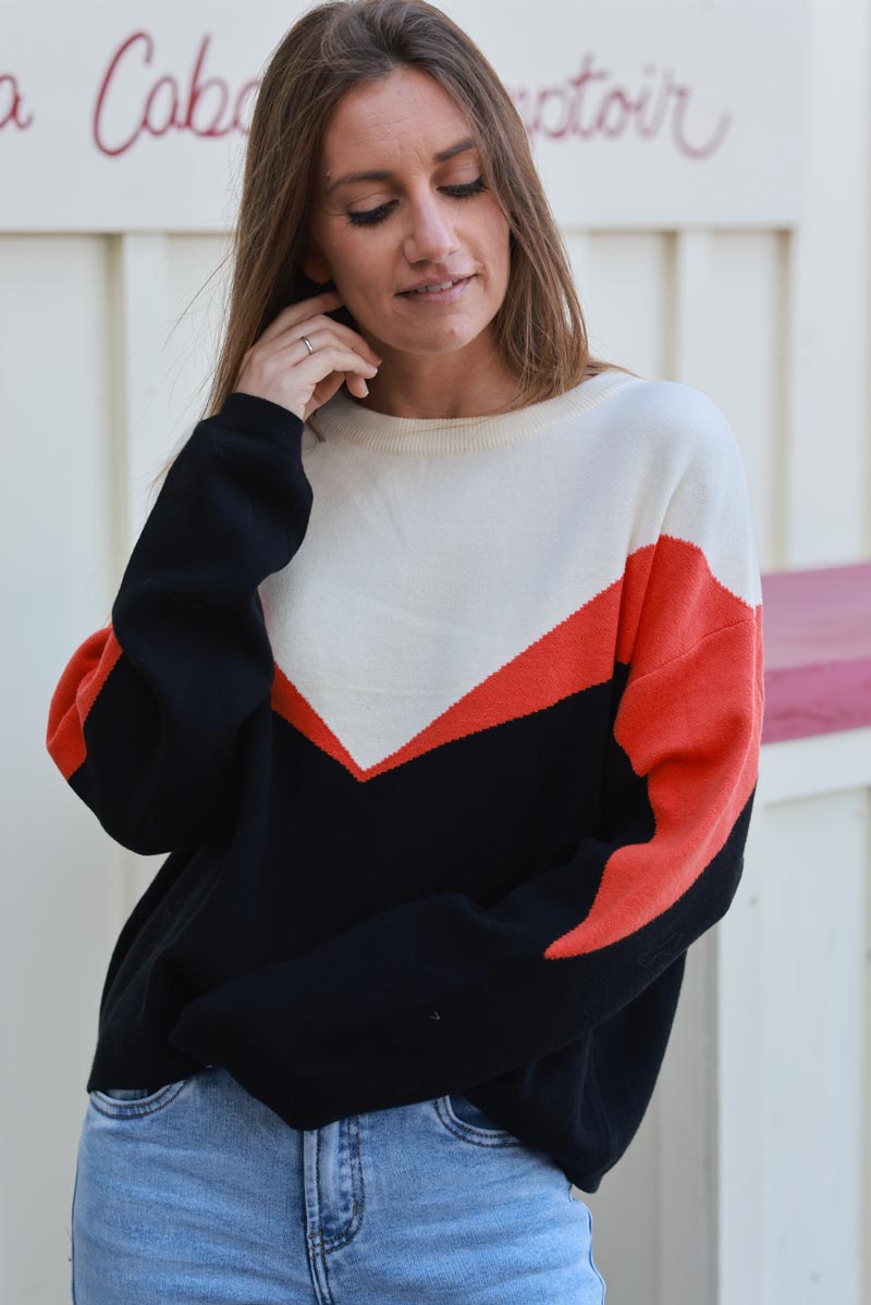 Colorblock Graphic Knit Sweater
