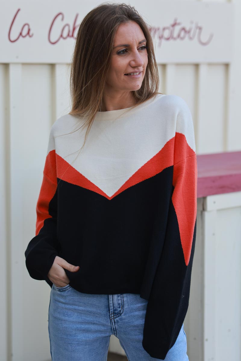 Colorblock Graphic Knit Sweater
