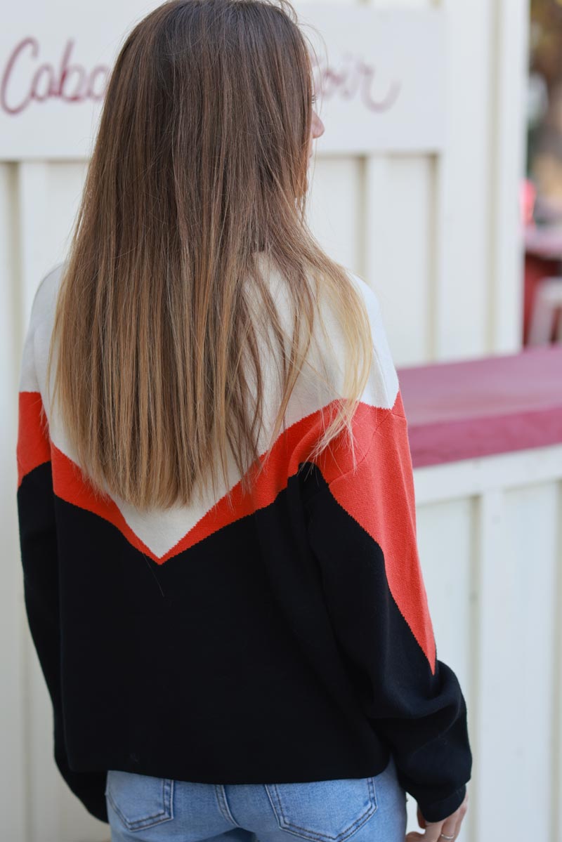 Colorblock Graphic Knit Sweater
