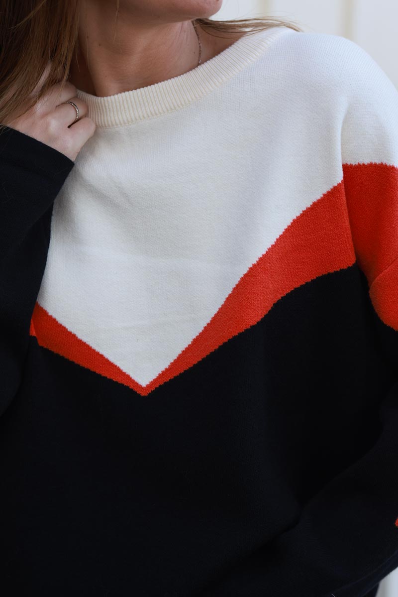 Colorblock Graphic Knit Sweater
