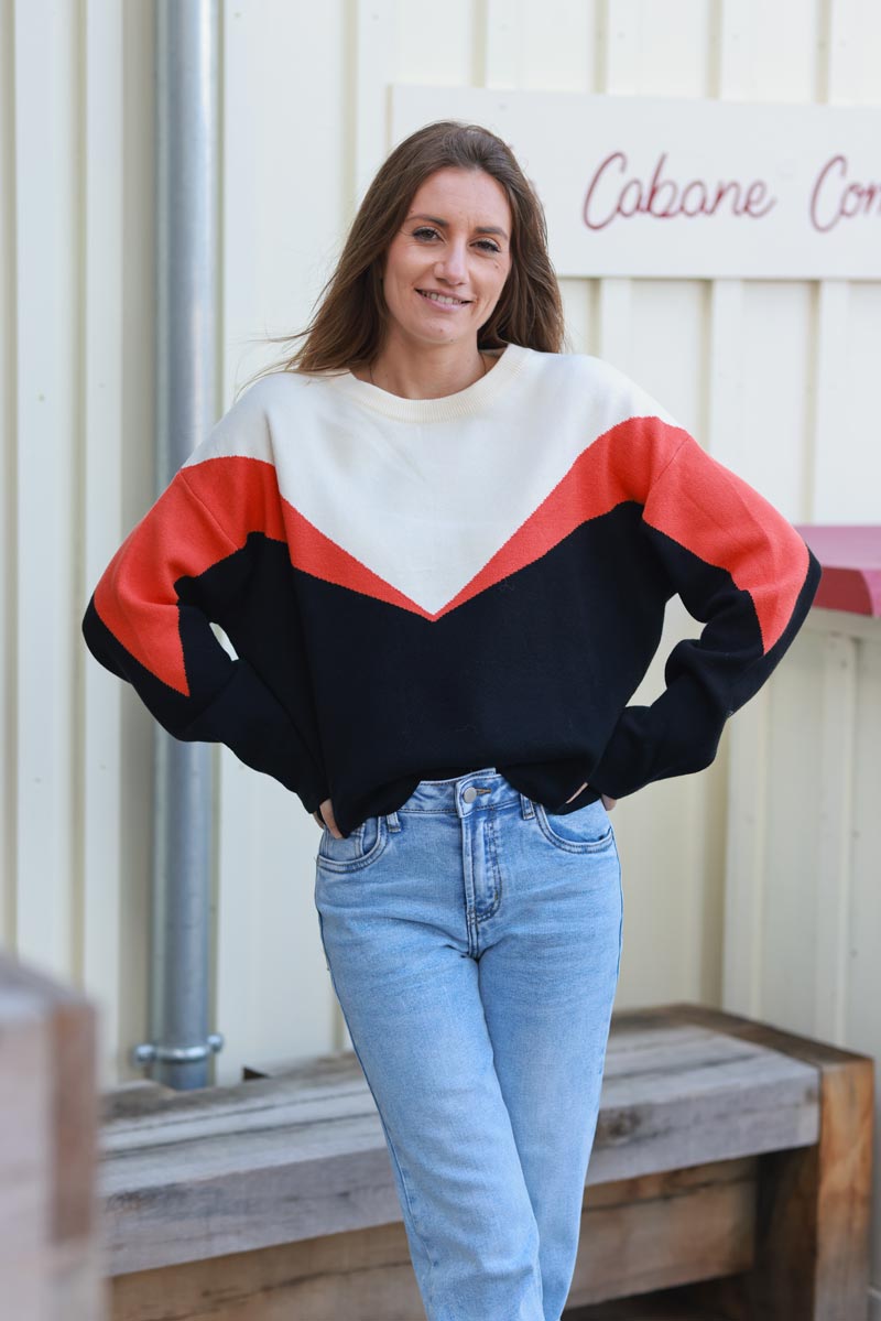 Colorblock Graphic Knit Sweater
