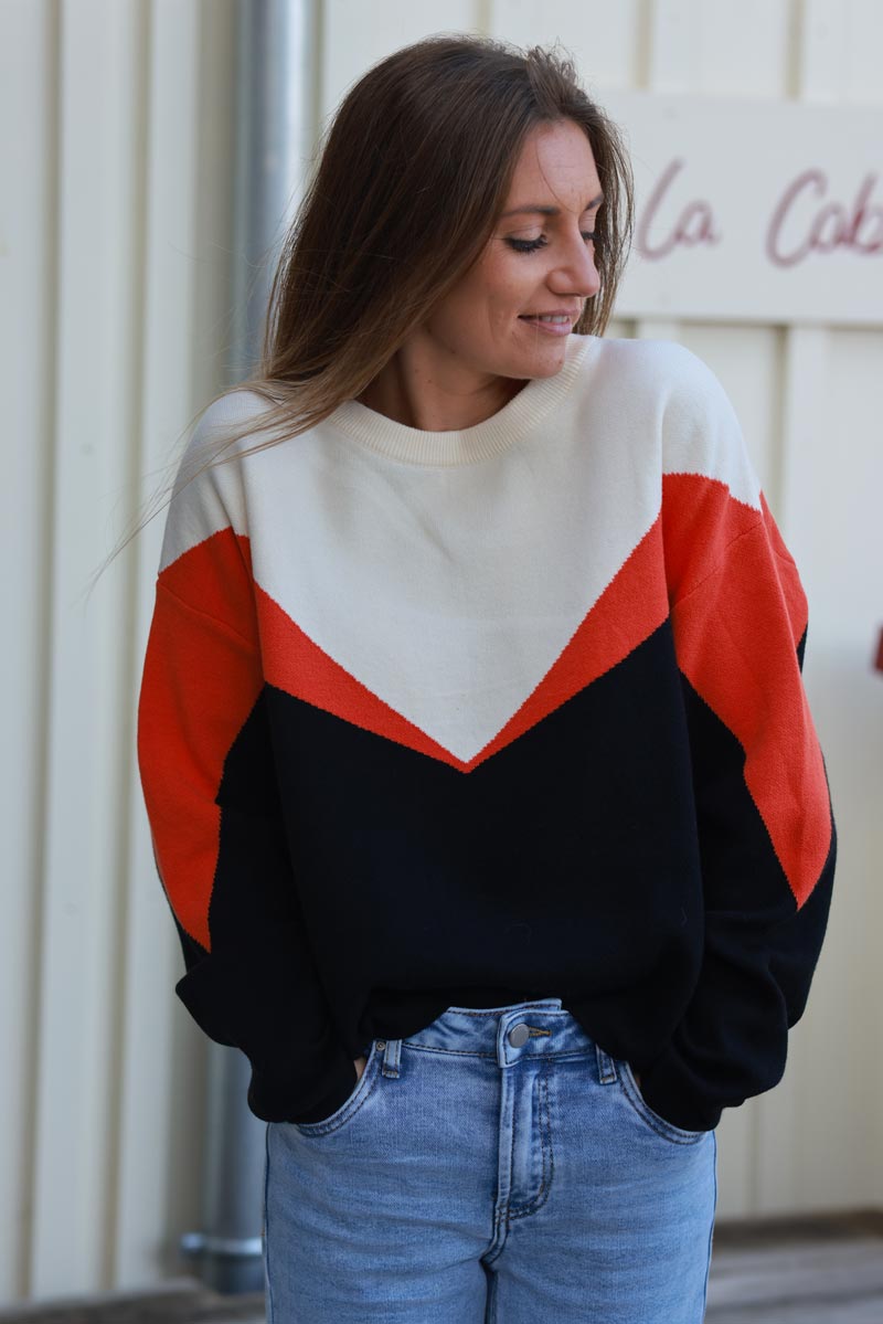 Colorblock Graphic Knit Sweater
