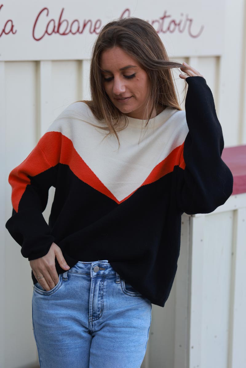 Colorblock Graphic Knit Sweater
