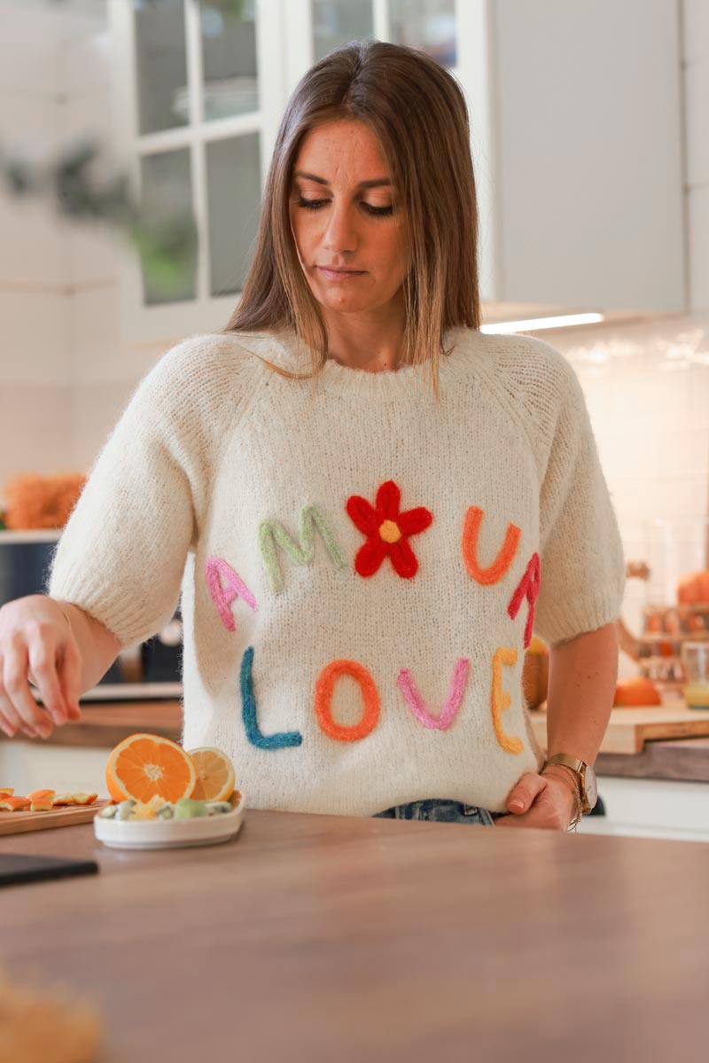 Cream “Amour Love” Half-Sleeve Jumper