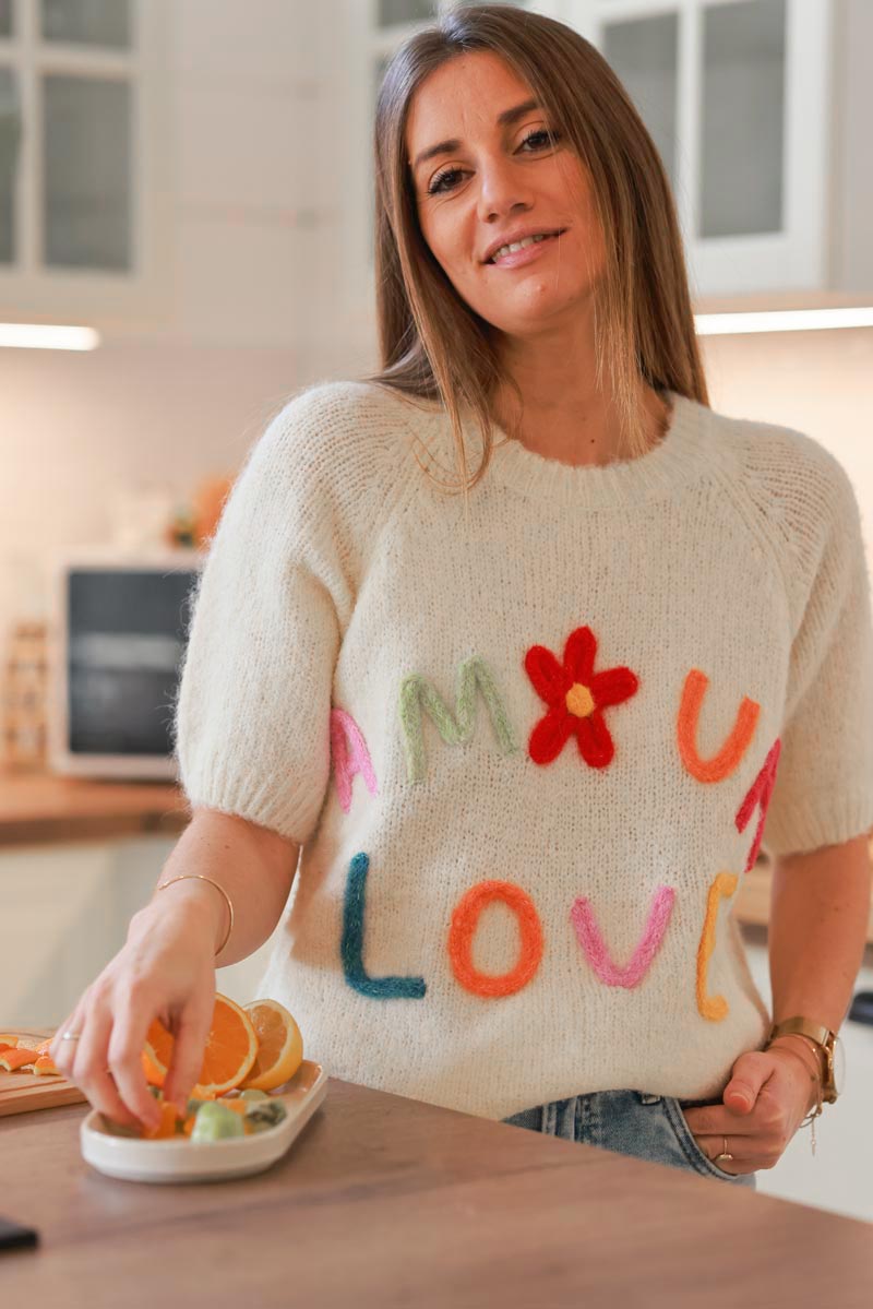 Cream “Amour Love” Half-Sleeve Jumper