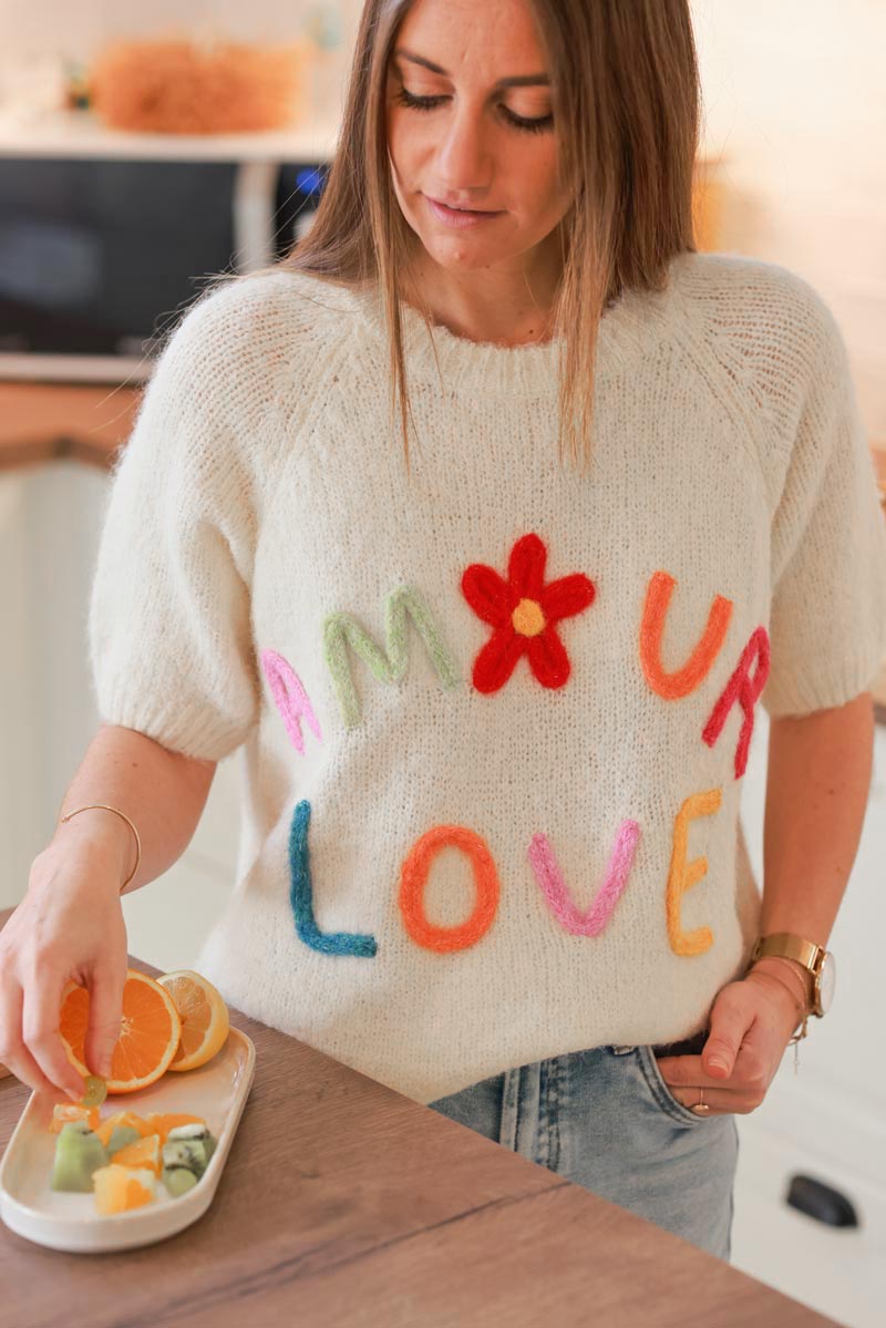 Cream “Amour Love” Half-Sleeve Jumper