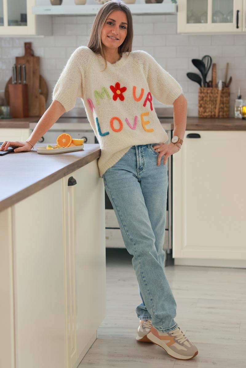 Cream “Amour Love” Half-Sleeve Jumper