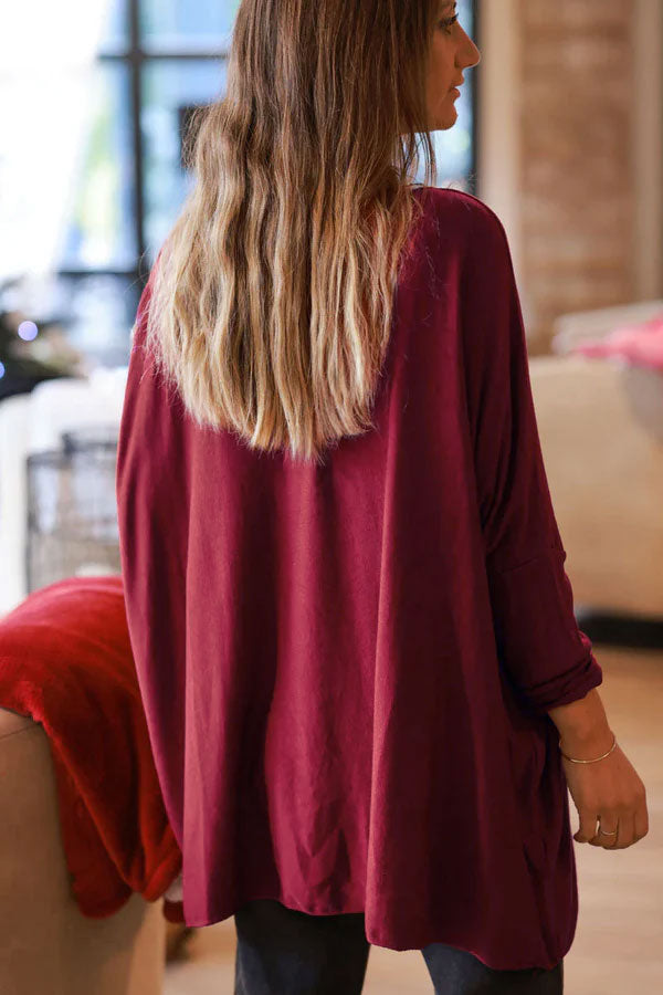 Pull large rouge bordeaux manches chauve souris