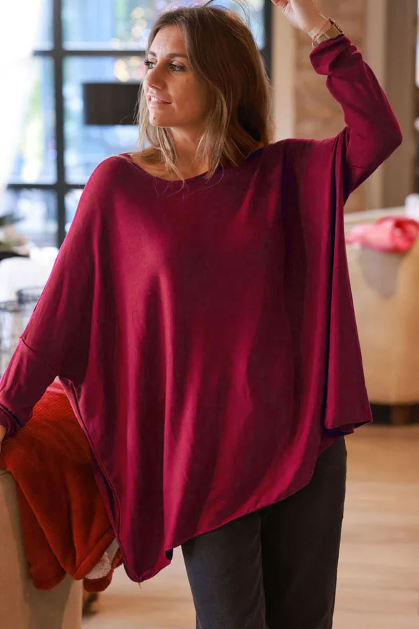 Pull large rouge bordeaux manches chauve souris