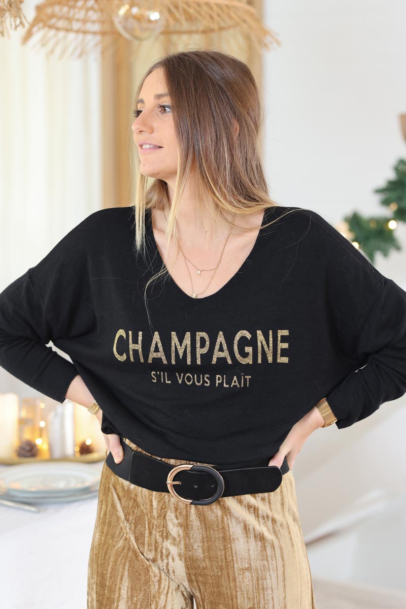 Pull doux noir en jersey Champagne doré