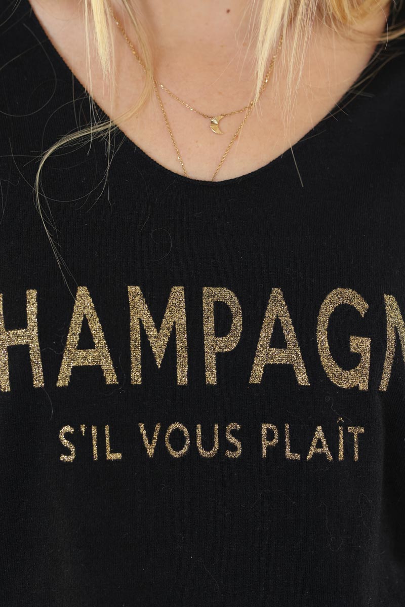 Pull doux noir en jersey Champagne doré