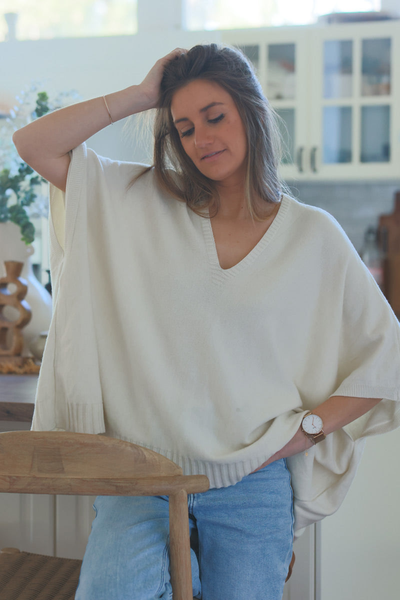 Cream Star Slouchy V-Neck Poncho Jumper