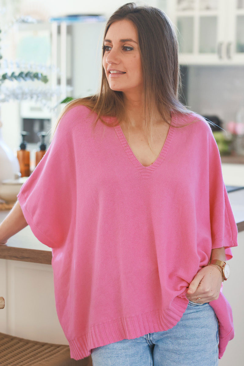 Pink Star Slouchy V-Neck Poncho Sweater