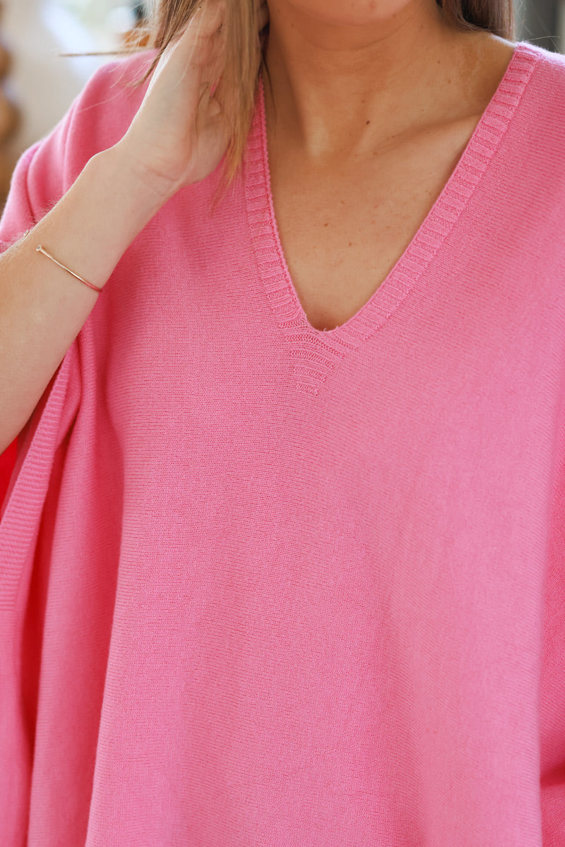 Pink Star Slouchy V-Neck Poncho Sweater