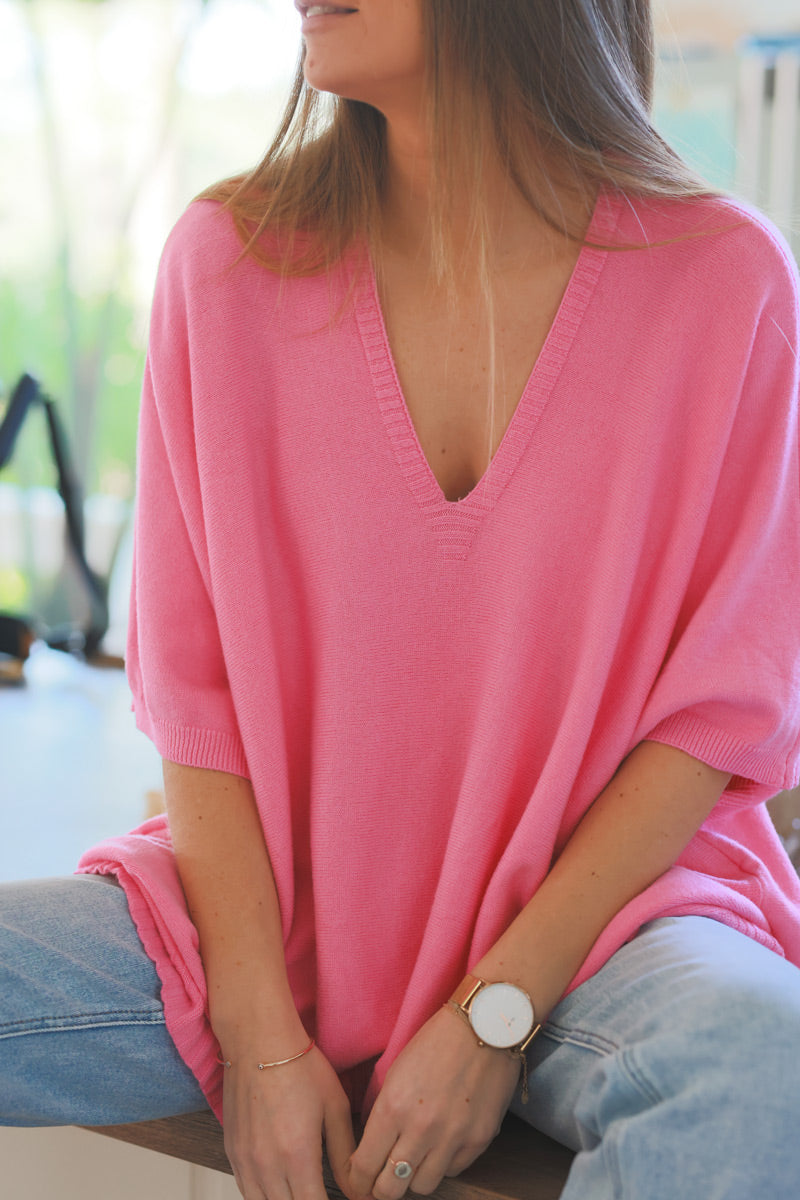 Pink Star Slouchy V-Neck Poncho Sweater