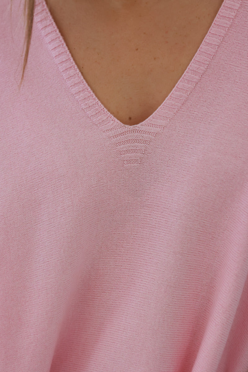 Light Pink Star Slouchy V-Neck Poncho Sweater
