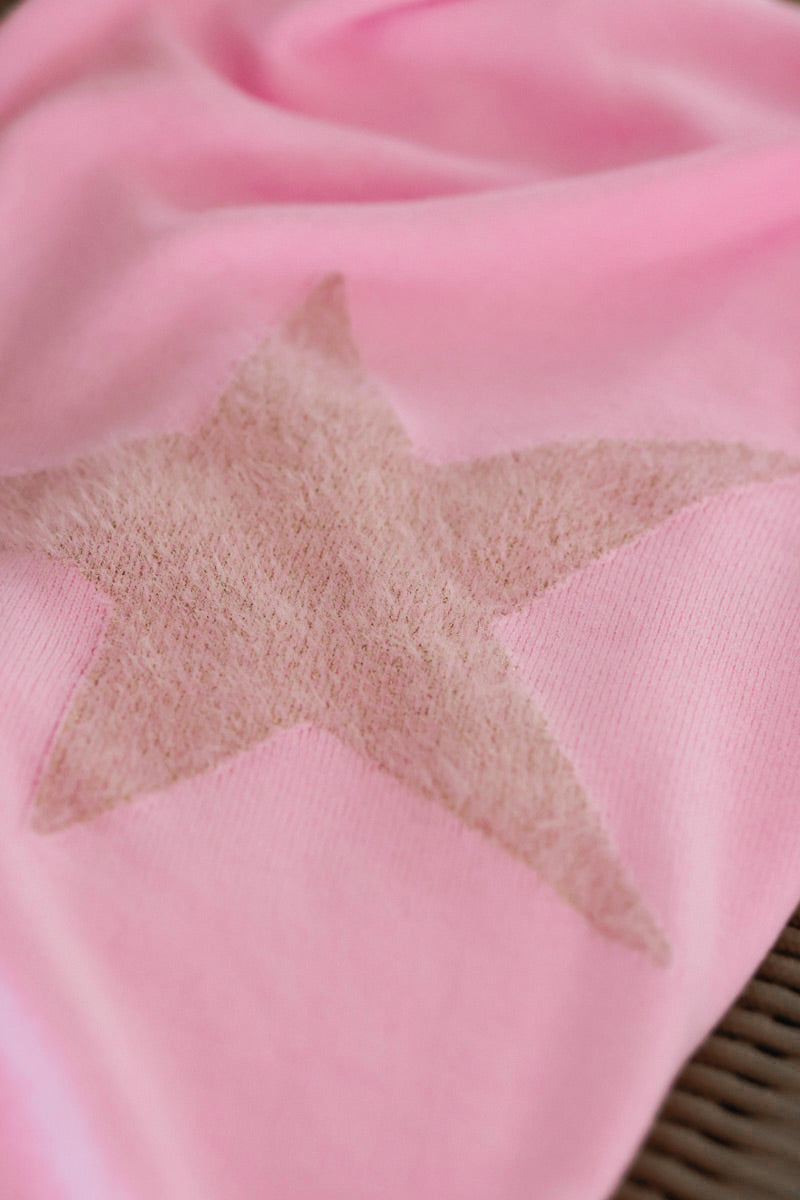 Light Pink Star Slouchy V-Neck Poncho Sweater
