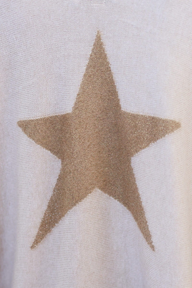 Light Brown Star Slouchy V-Neck Poncho Sweater