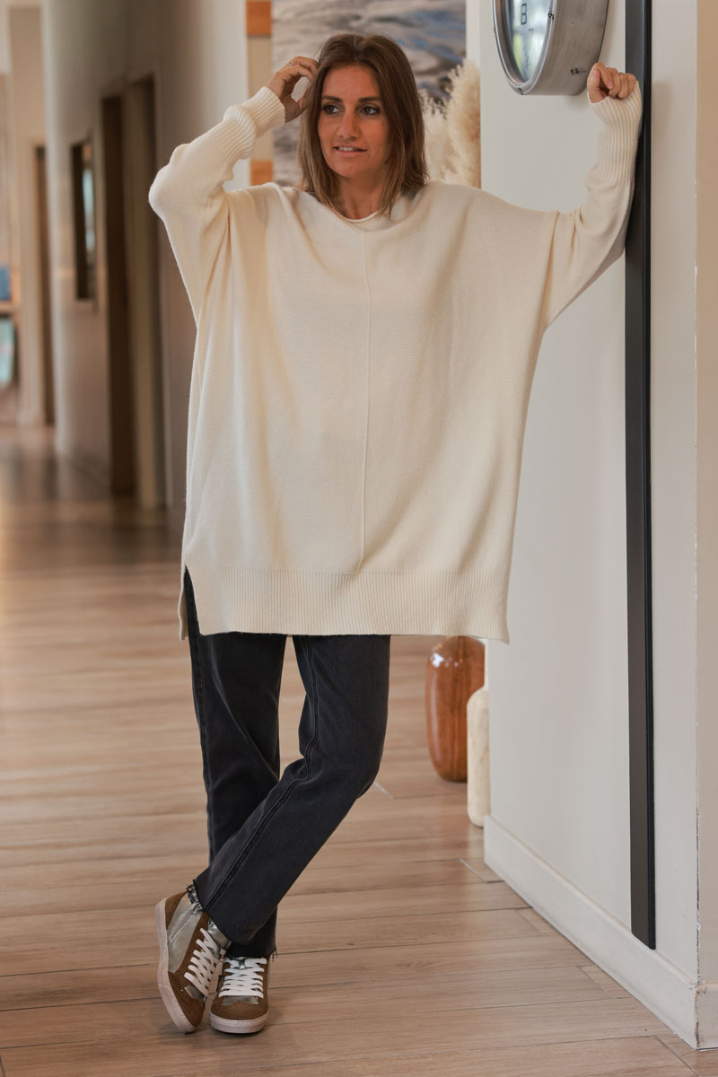 Cream Viscose Knit Jumper Tunic