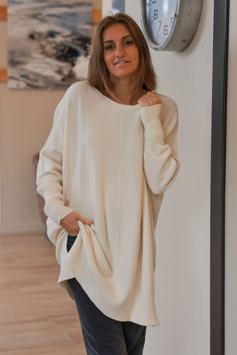 Cream Viscose Knit Jumper Tunic