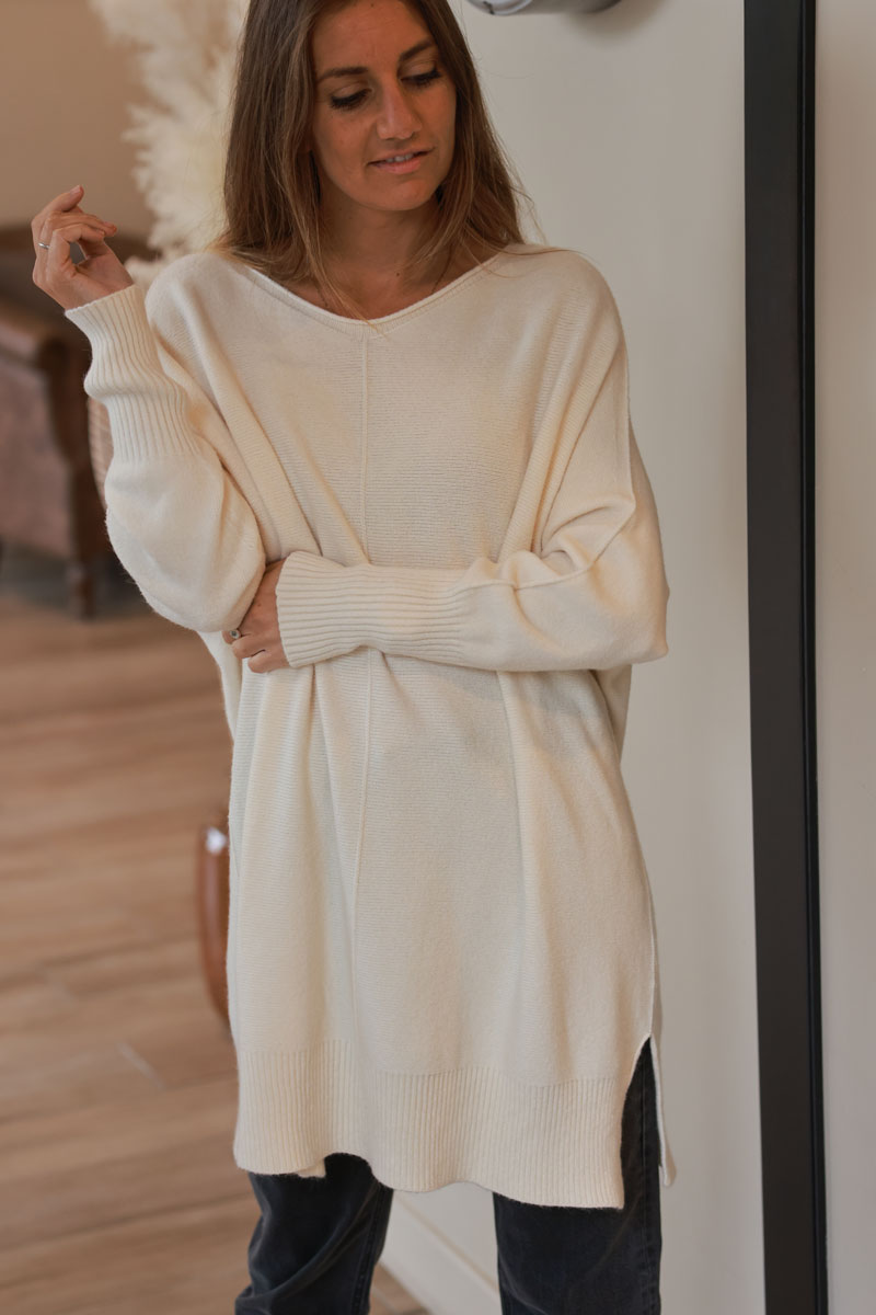 Cream Viscose Knit Jumper Tunic