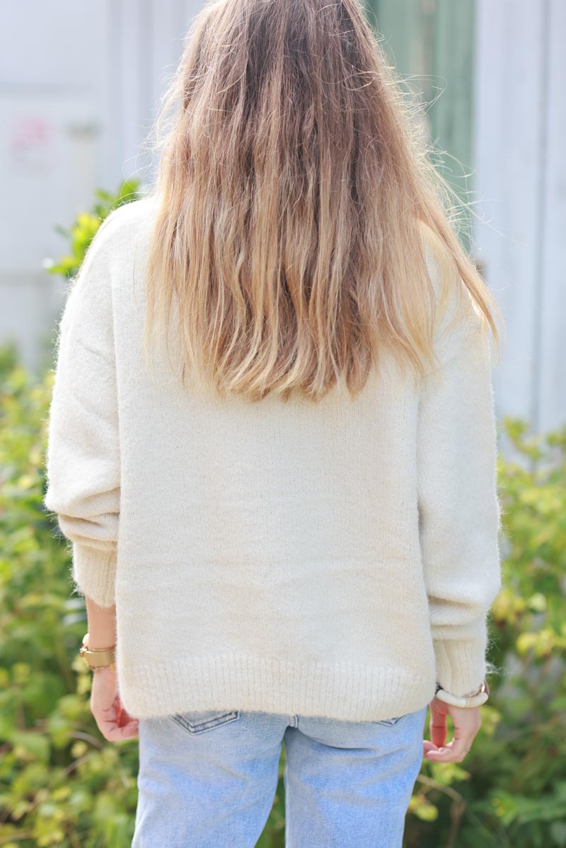 Ecru Soft Knit Wool Blend Sweater