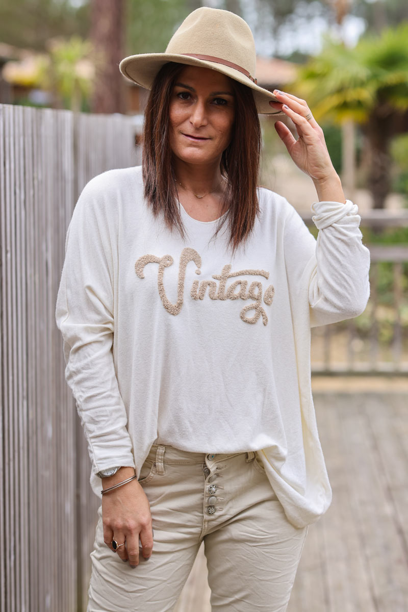 Pull écru jersey Vintage éponge beige