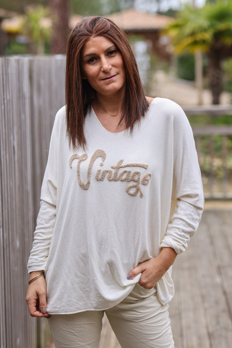 Pull écru jersey Vintage éponge beige