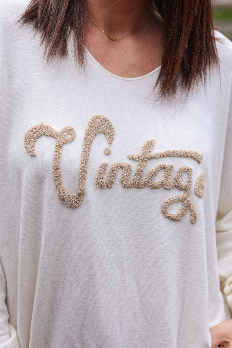 Pull écru jersey Vintage éponge beige