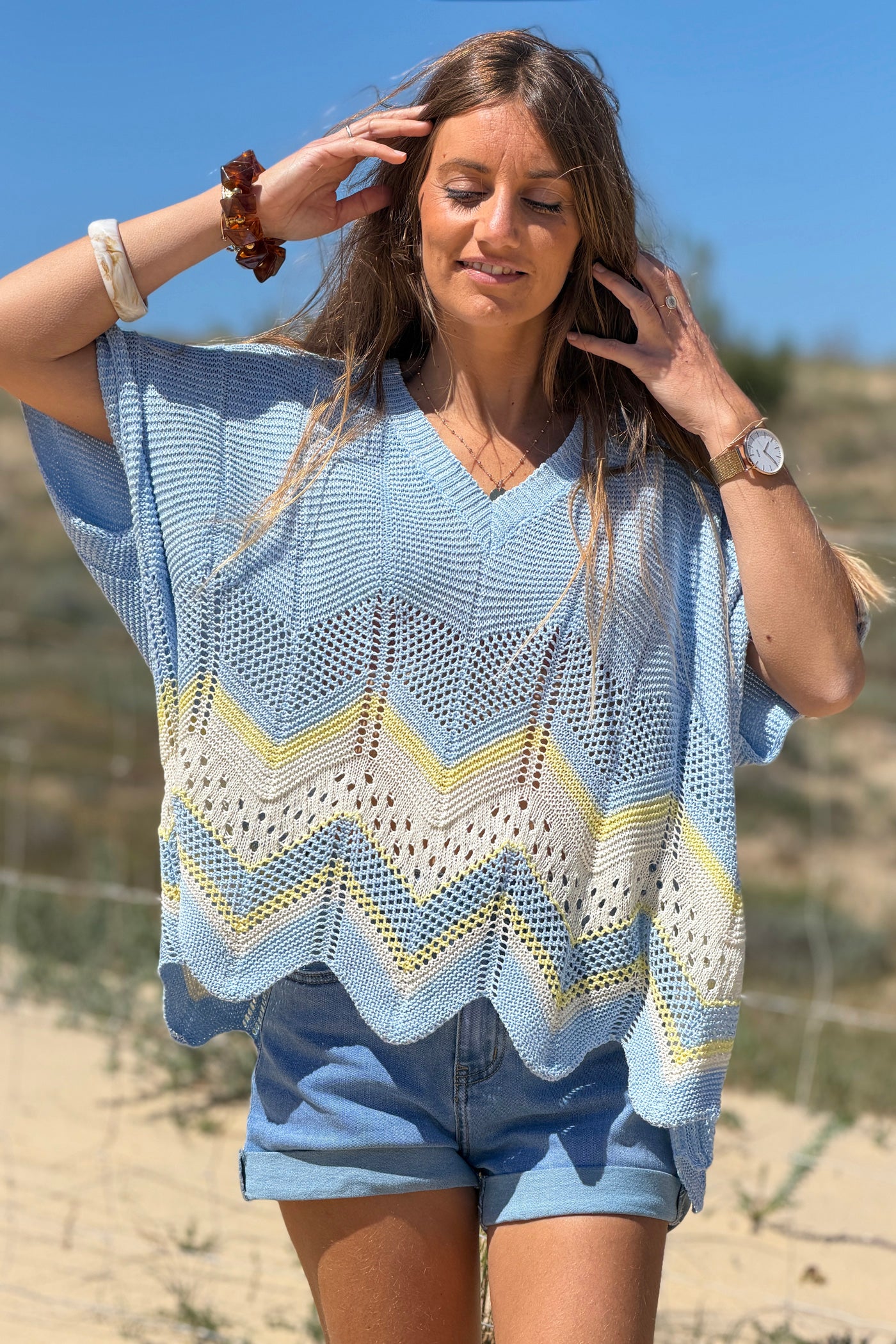 Light Blue Blanket Knit Dolman Sweater