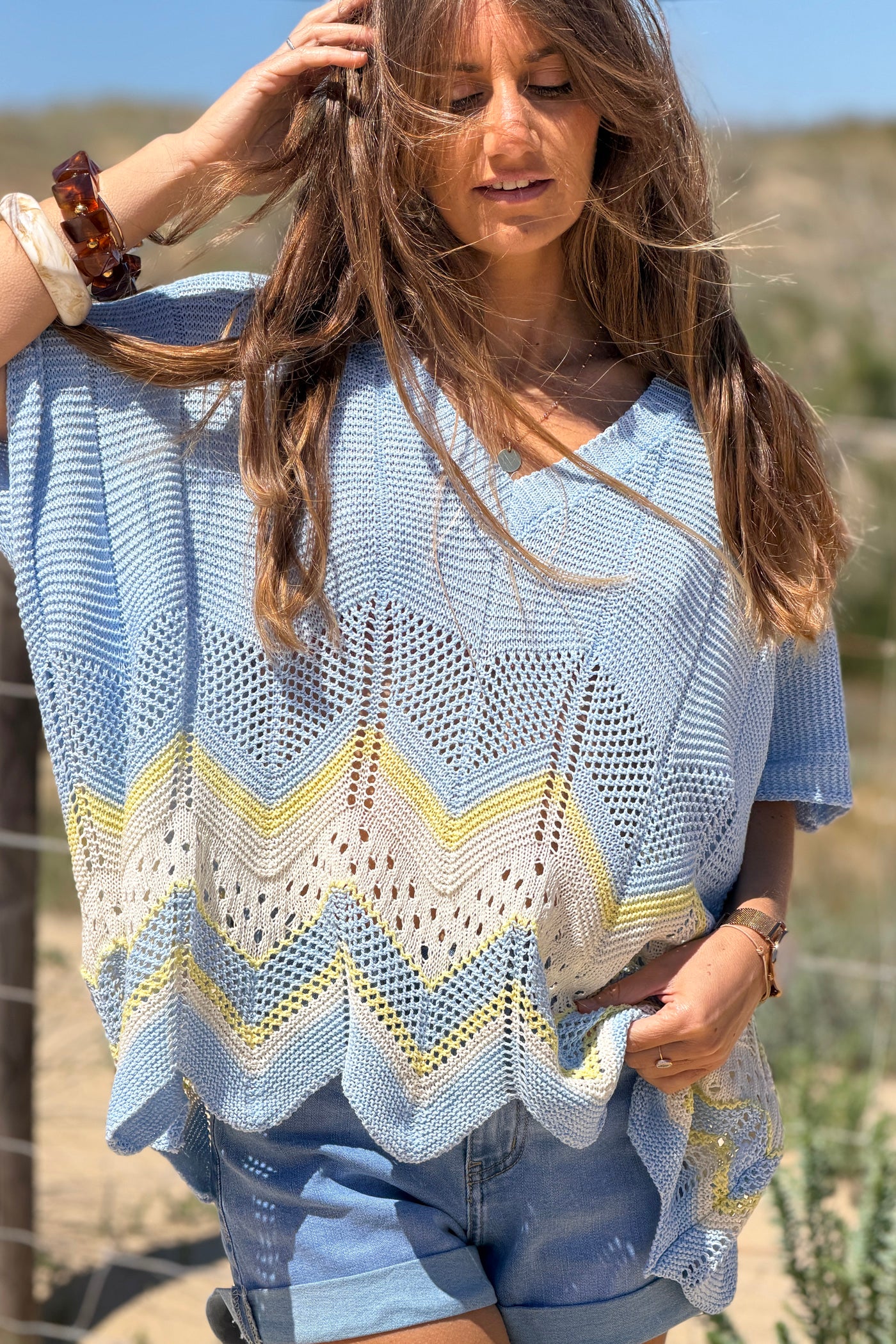 Light Blue Blanket Knit Dolman Sweater