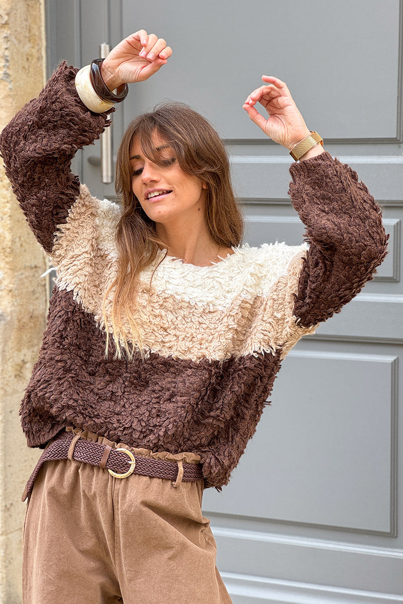 Cream Chenille Neutral Stripe Sweater