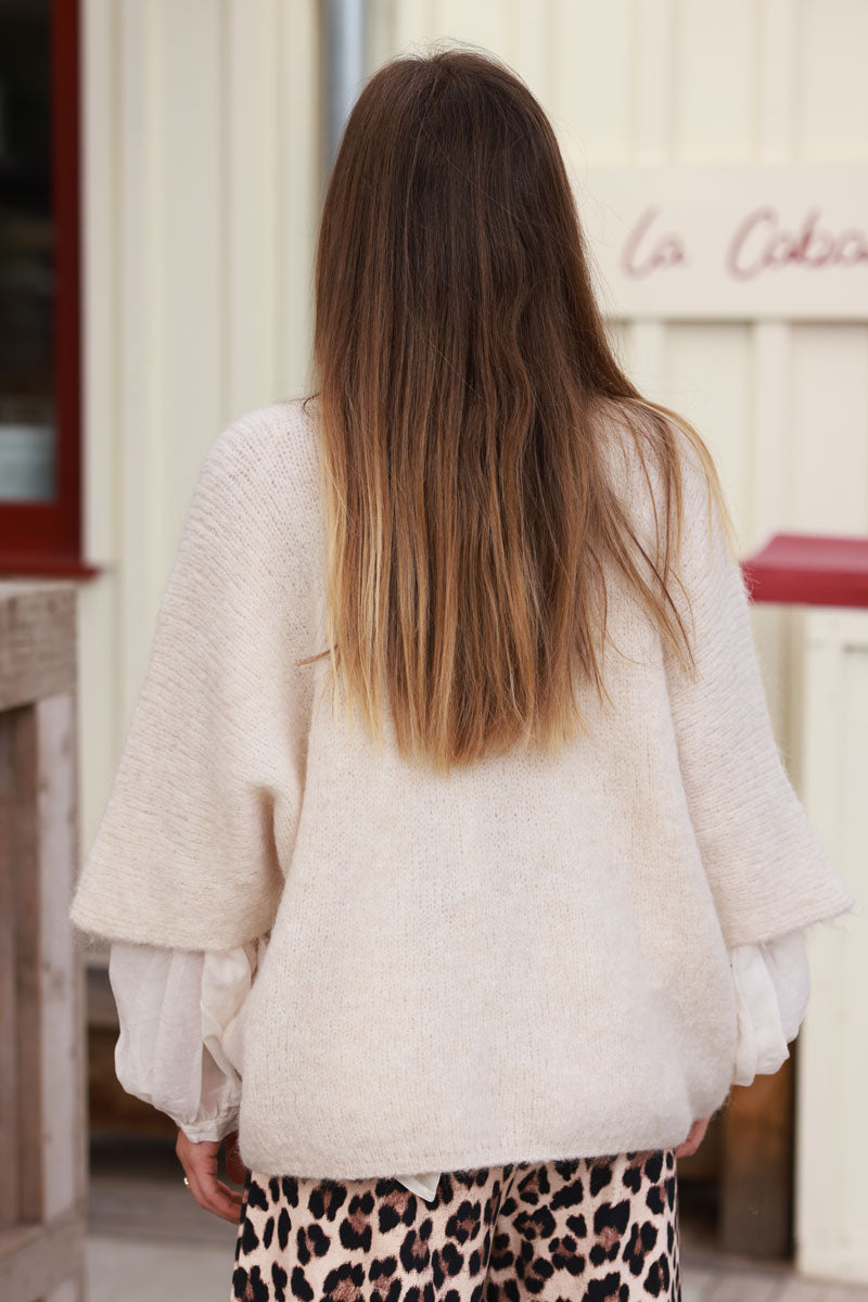 Cream Mohair Half Sleeve Sweater