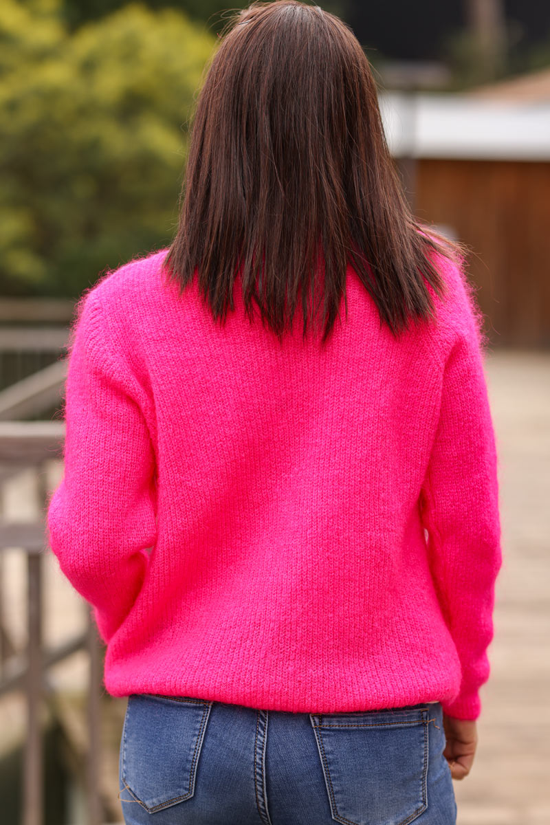 Slim fit v-neck fuchsia mohair blend sweater