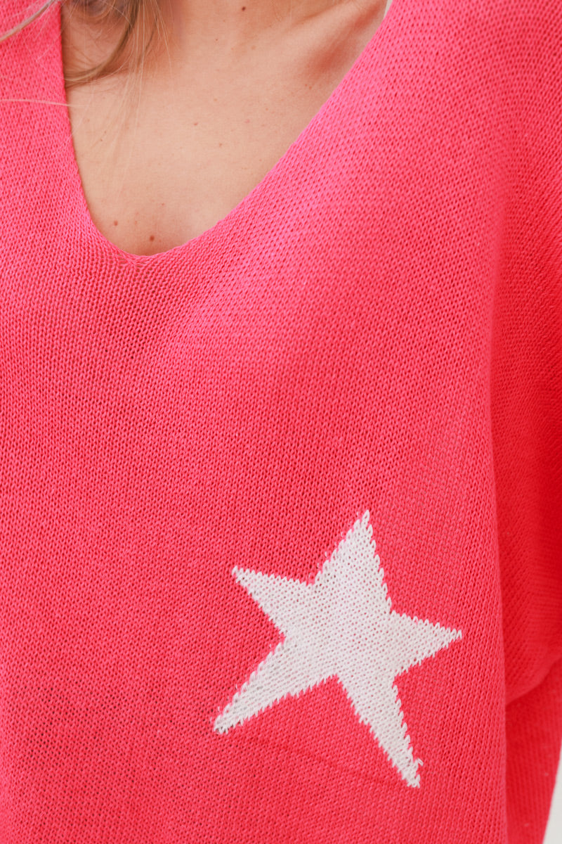 Hot Pink Stars ¾-Sleeve Knit Top