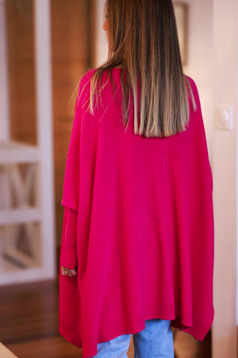 Pull fuchsia oversize large tout doux couture apparente