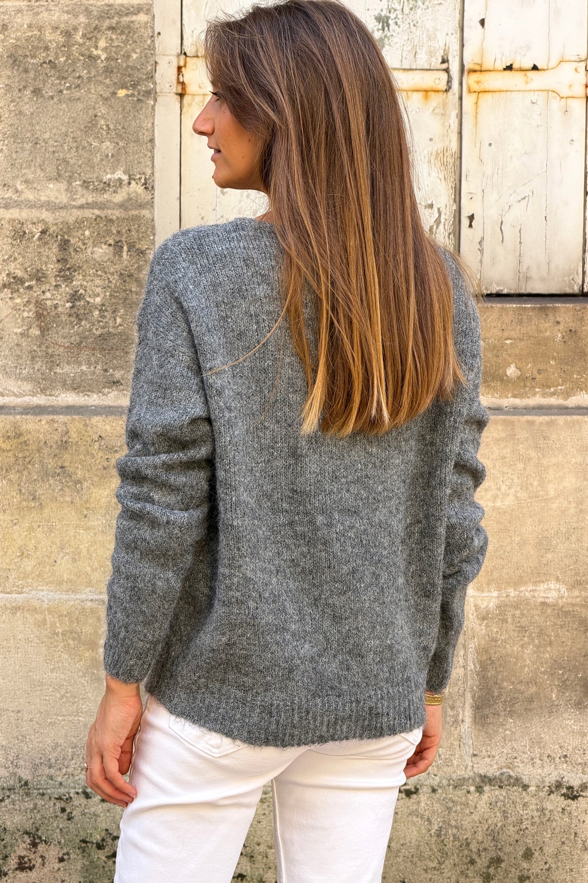 Heather Gray Scallop Neck Knit Sweater
