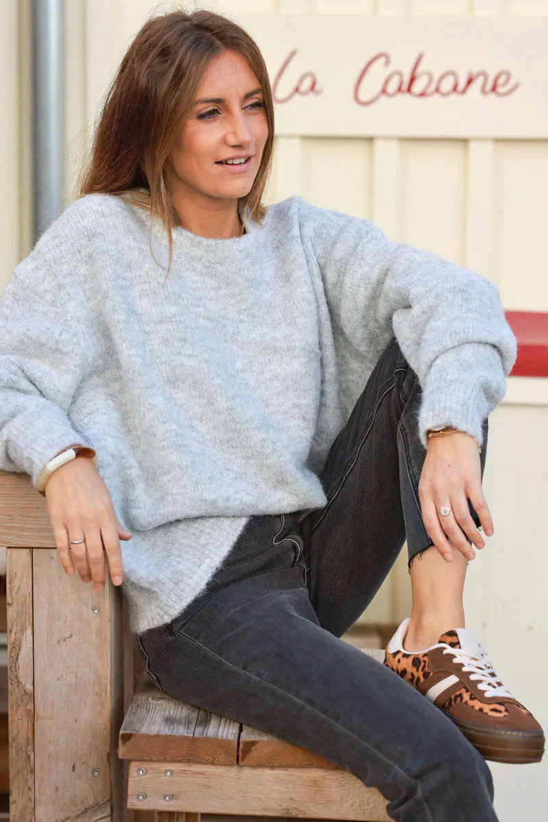 Grey Soft Knit Wool Blend Sweater