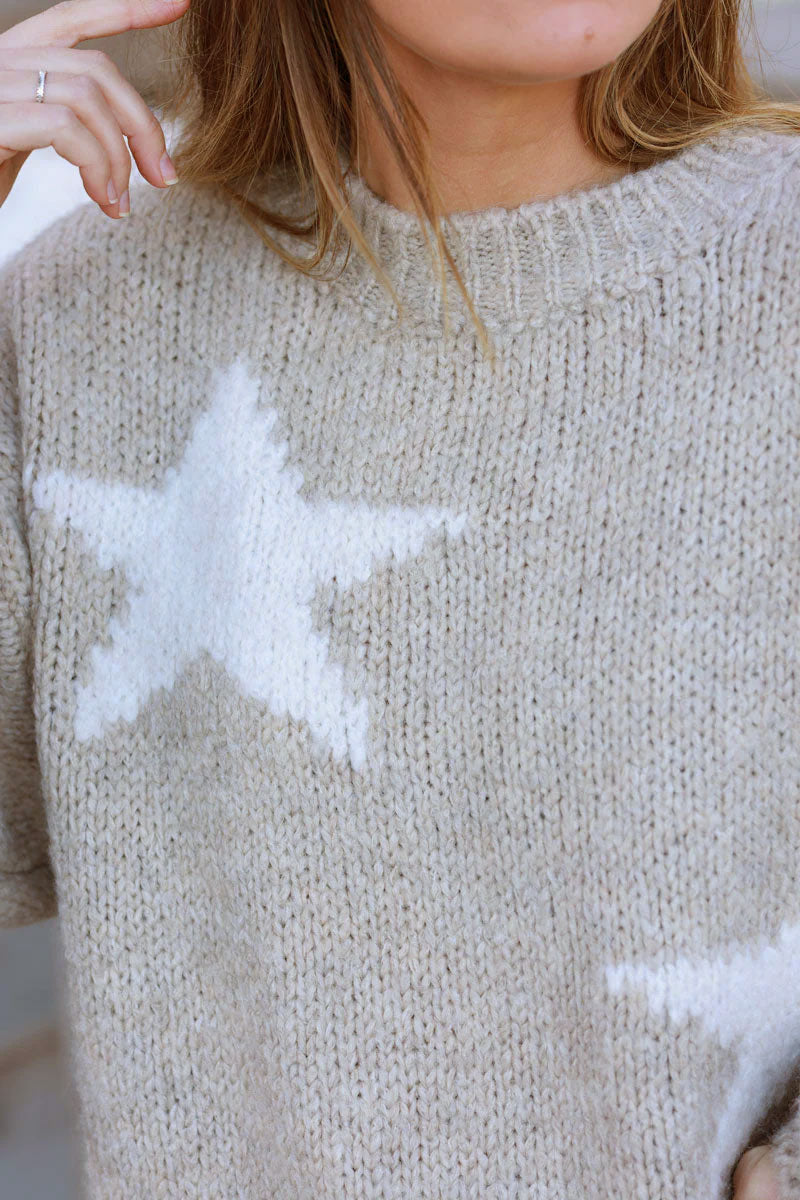 Beige and Cream Intarsia Star Knit Jumper