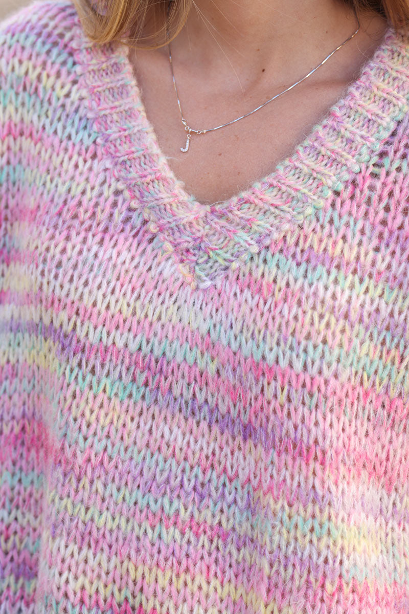 Pull grosse maille chine multicolore pastel H249 (1)