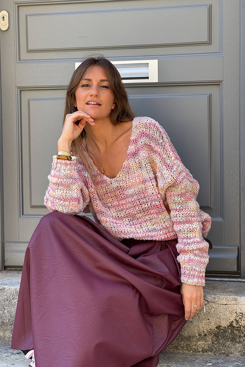Pink Rustic Stripe Wool Blend Sweater