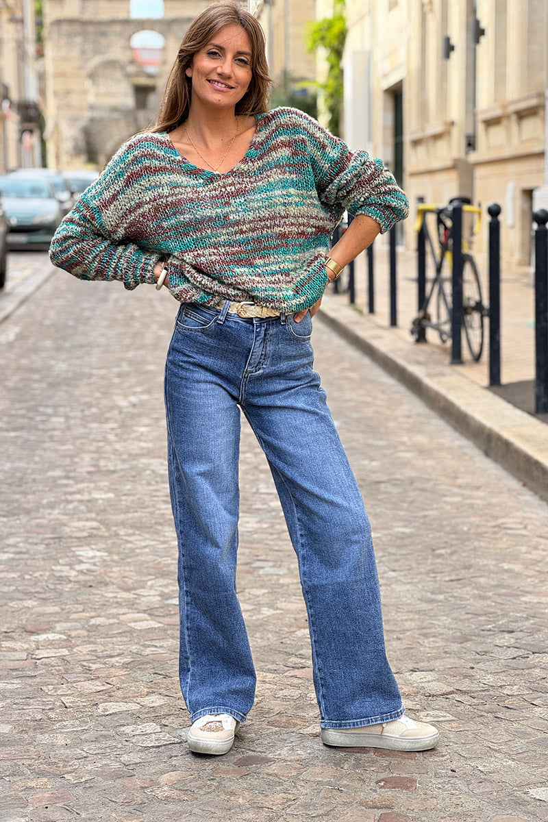 Teal Rustic Stripe Wool Blend Sweater