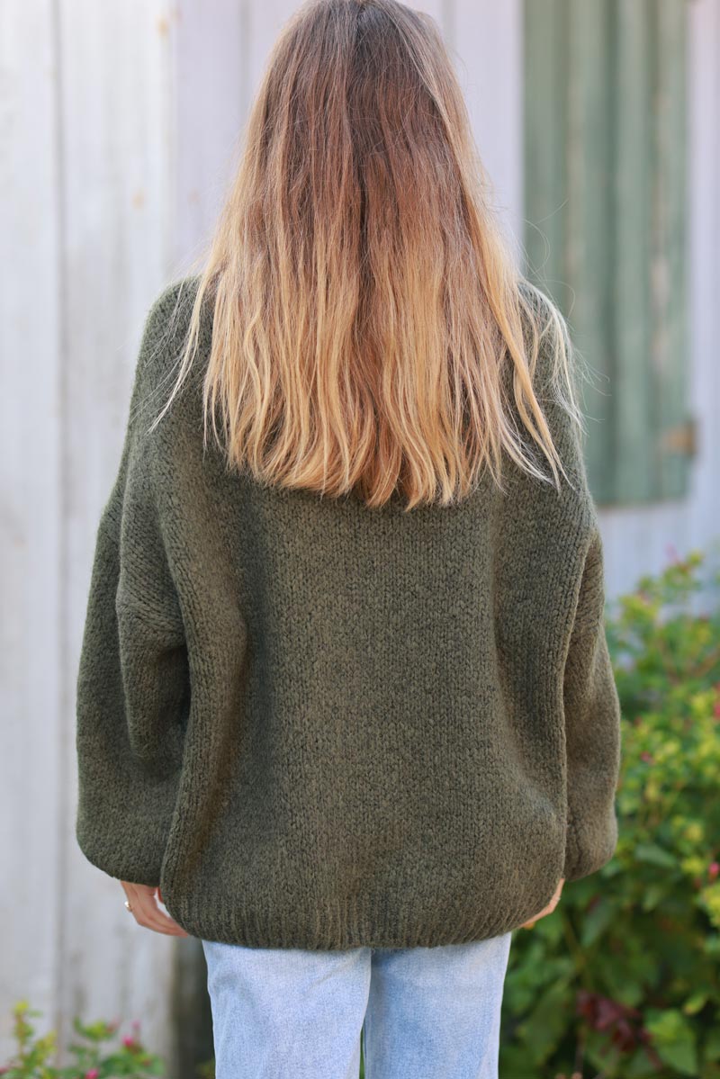 Khaki Soft Knit Wool Blend Jumper with Scarf