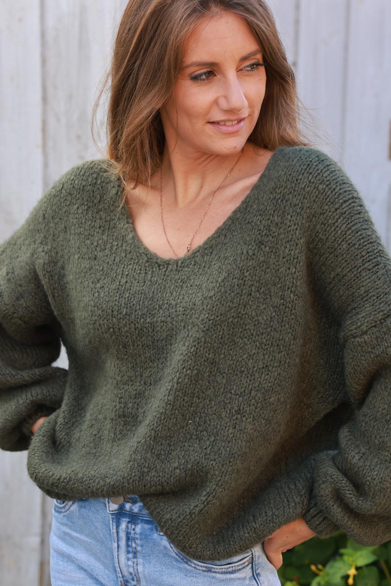 Khaki Soft Knit Wool Blend Sweater with Scarf